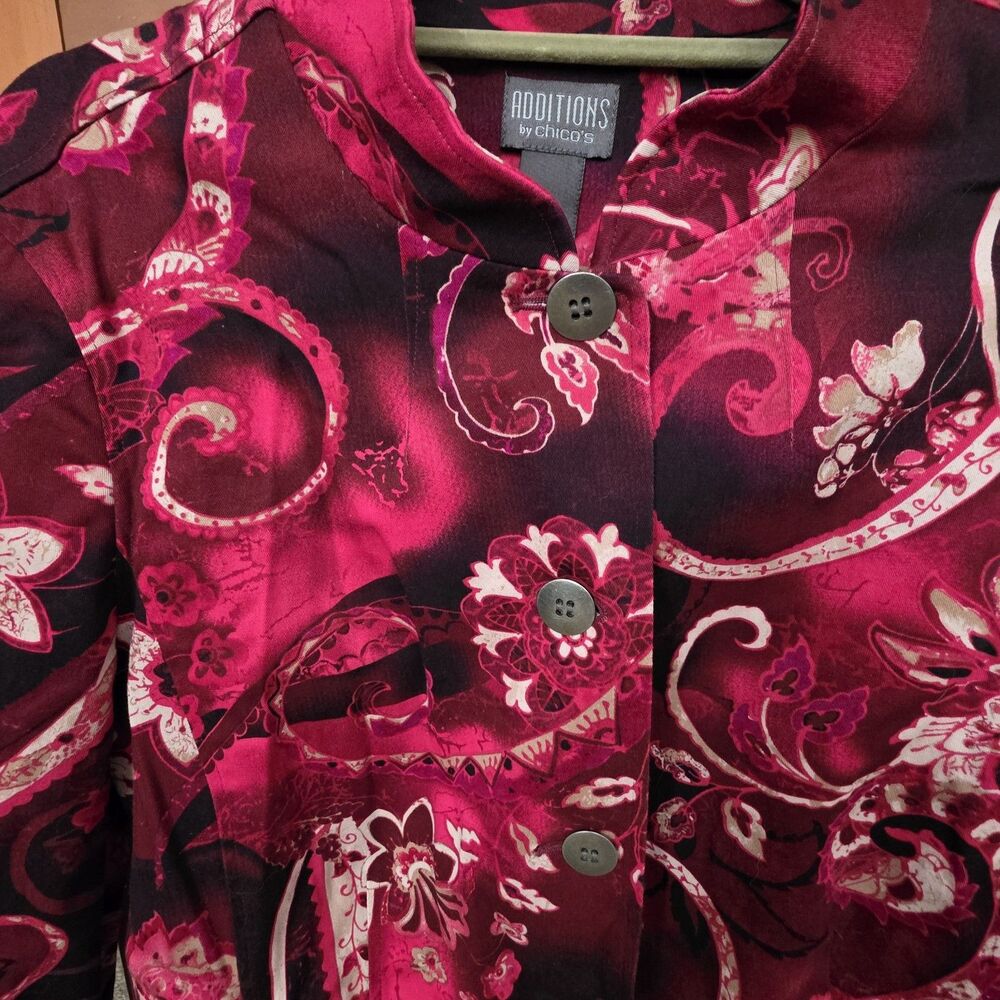 Chico's Red & Black Floral Print Button Front Blazer - Picture 3 of 7